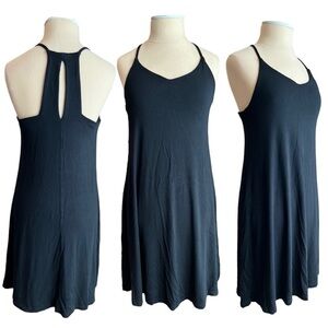 Women's Black Jersey Knit Keyhole Sleeveless Stretch Mini Dress Size Small